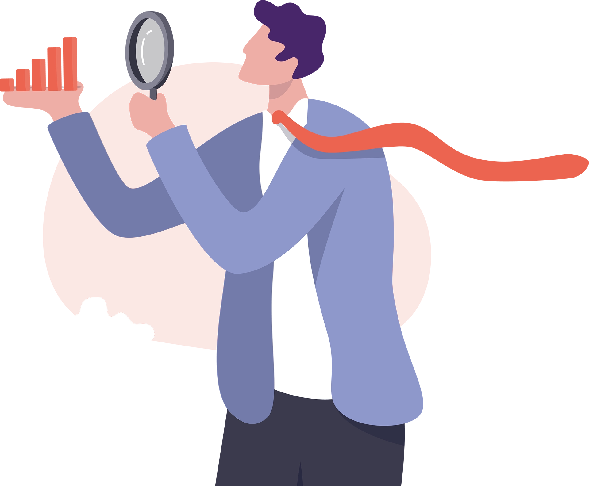 man magnifying bar graph with magnifying glass animated image